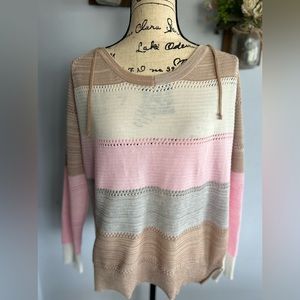 Boho chic hoodie open knit beachy summer vacation‎ color block